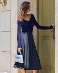 Navy A-Line Pocket Midi Skirt