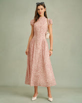 Pink Mock Neck Floral Maxi Dress