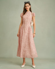 Pink Mock Neck Floral Maxi Dress