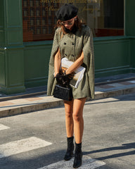 Green Plaid Cape Sleeve Coat