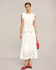 White Ruffled Splicing Tank Top