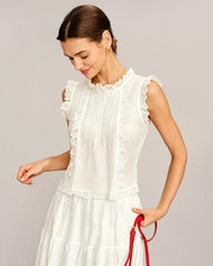 White Ruffled Splicing Tank Top