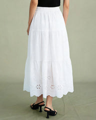 White Floral Textured Midi Skirt