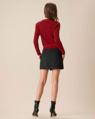 Red Contrasting Ribbed Knit Cardigan