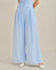 Blue Solid Pockets Straight Pants