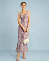 Purple Ruffle A-Line Slip Maxi Dress