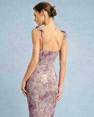 Purple Ruffle A-Line Slip Maxi Dress