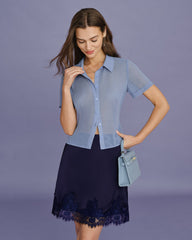 Blue Collar Button Chiffon Blouse