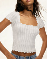 White Square Neck Textured Tee