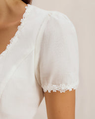 White Square Neck Button Lace Blouse