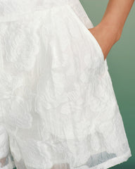 White Jacquard Pockets Shorts