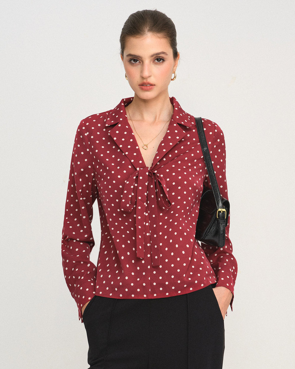Red Polka Dot Tie Neck Shirt