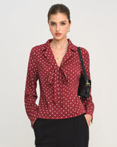 Red Polka Dot Tie Neck Shirt