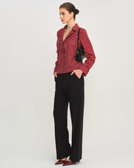Red Polka Dot Tie Neck Shirt