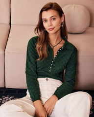 The Green Lapel Ribbed Textured Knit Top