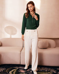 The Green Lapel Ribbed Textured Knit Top