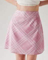 Pink Plaid A-line Mini Skirt