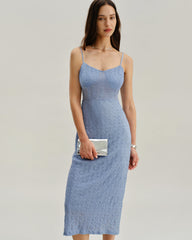 Blue Lace Slip Bodycon Midi Dress