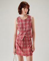 Red Plaid Single Breasted Vest