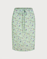 Green Floral Tie Straight Skirt