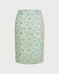 Green Floral Tie Straight Skirt