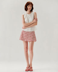 White Crew Neck Button Sleeveless Blouse
