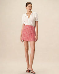 Red Plaid Button Skort