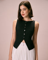 The Black Boat Neck Button Tank Top