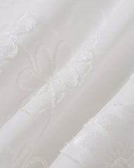White Floral Textured Elastic Waist Pants