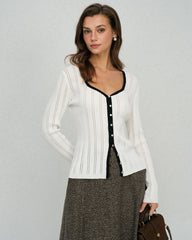 White Single Breasted Viscose Knit Cardigan