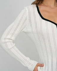 White Single Breasted Viscose Knit Cardigan