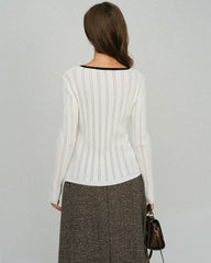 White Single Breasted Viscose Knit Cardigan