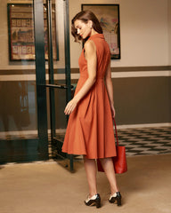 Red Button Sleeveless Midi Dress