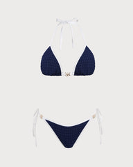 Blue Contrasting Halter Bikini Set
