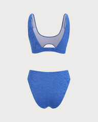 Blue U Neck Textured Bikini Set