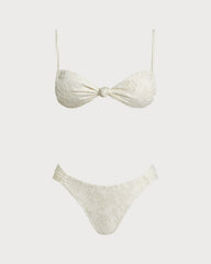 White Textured Drawstring Triangle Bikini Set