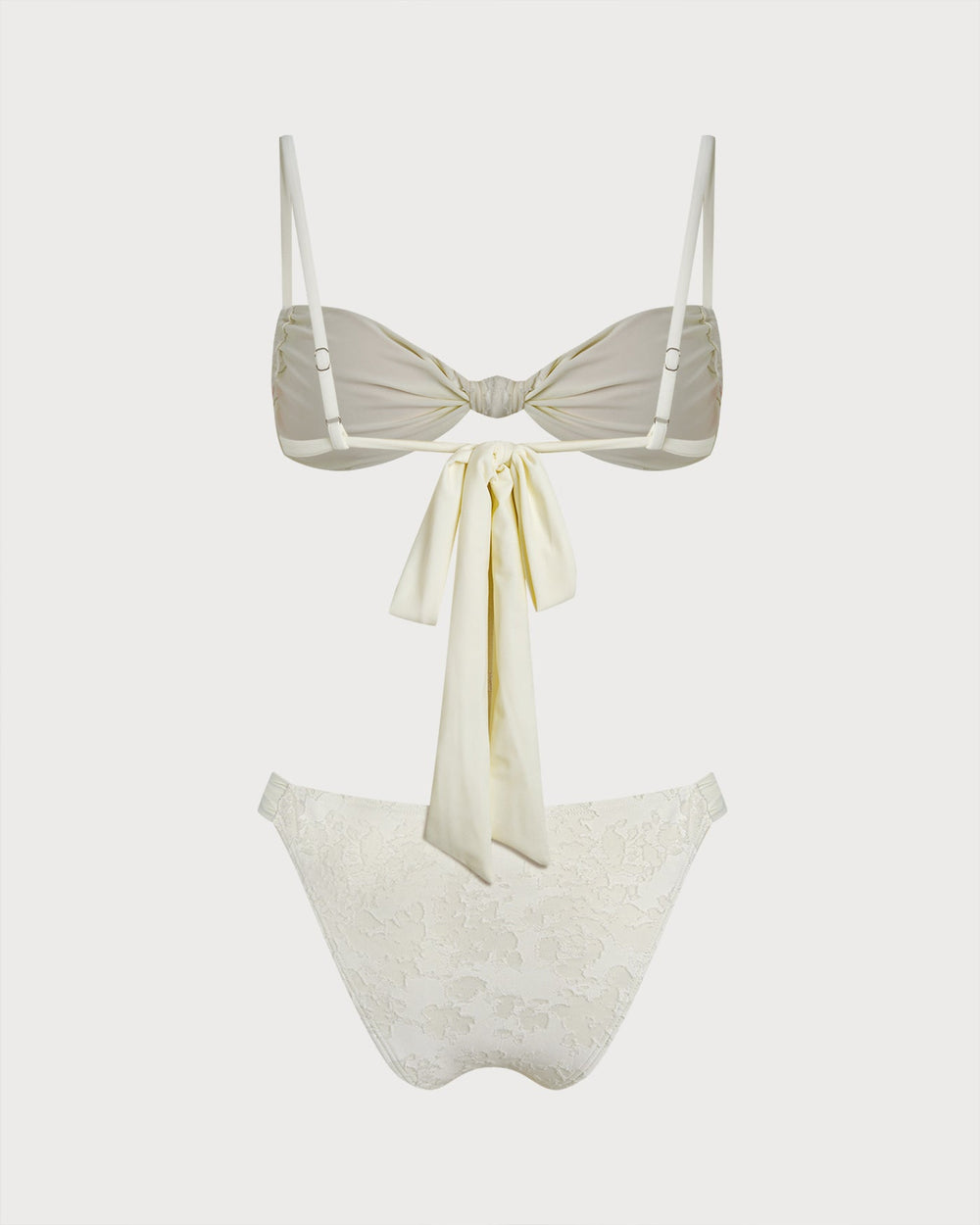White Textured Drawstring Triangle Bikini Set