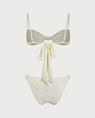 White Textured Drawstring Triangle Bikini Set