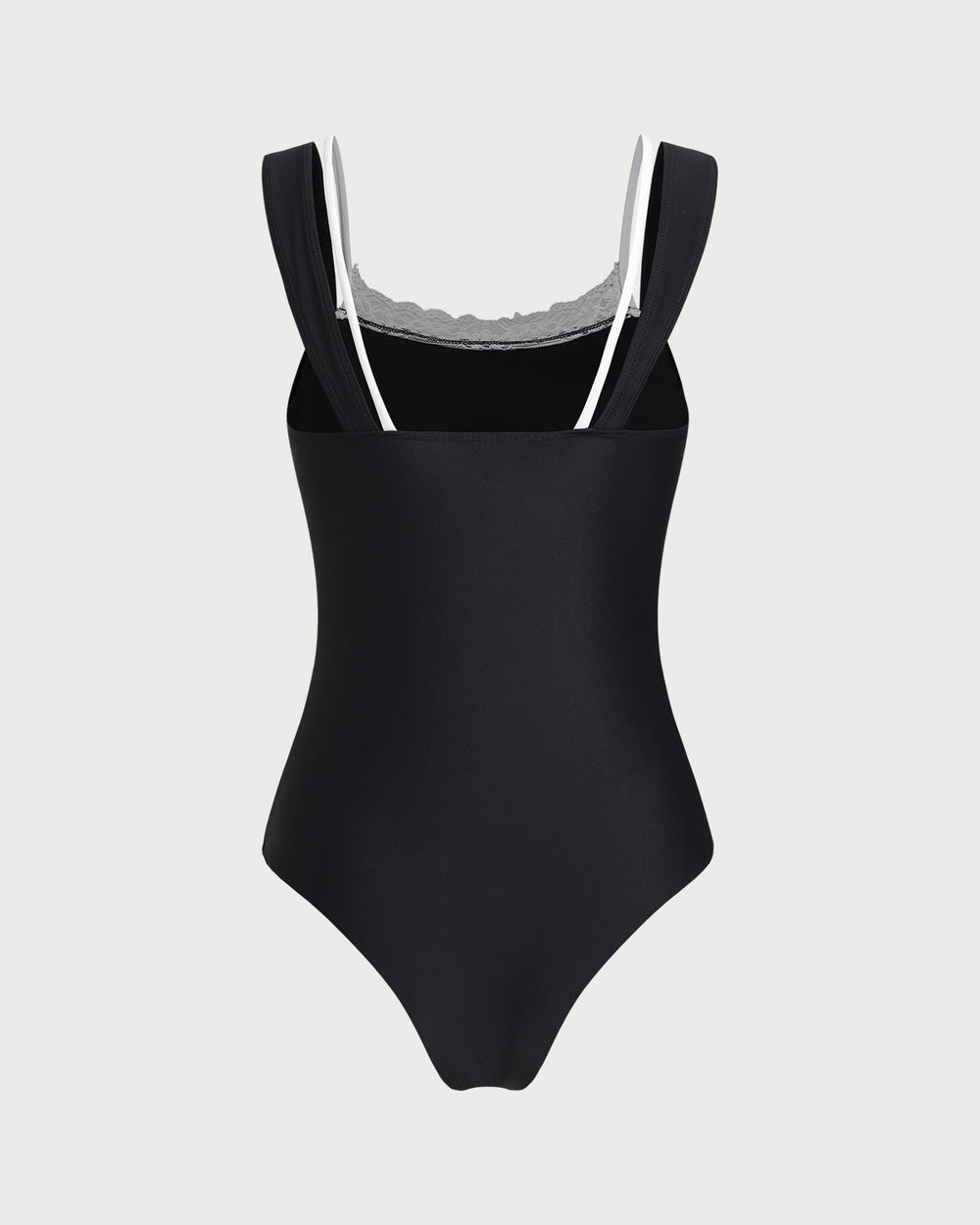 Black Contrast Lace One Piece Swimwear