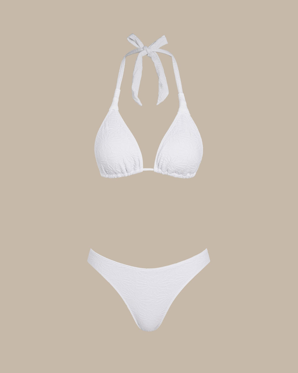 White Textured Halter Triangle Bikini Set