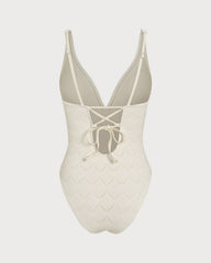 White Bralette Textured One Piece Swimwear