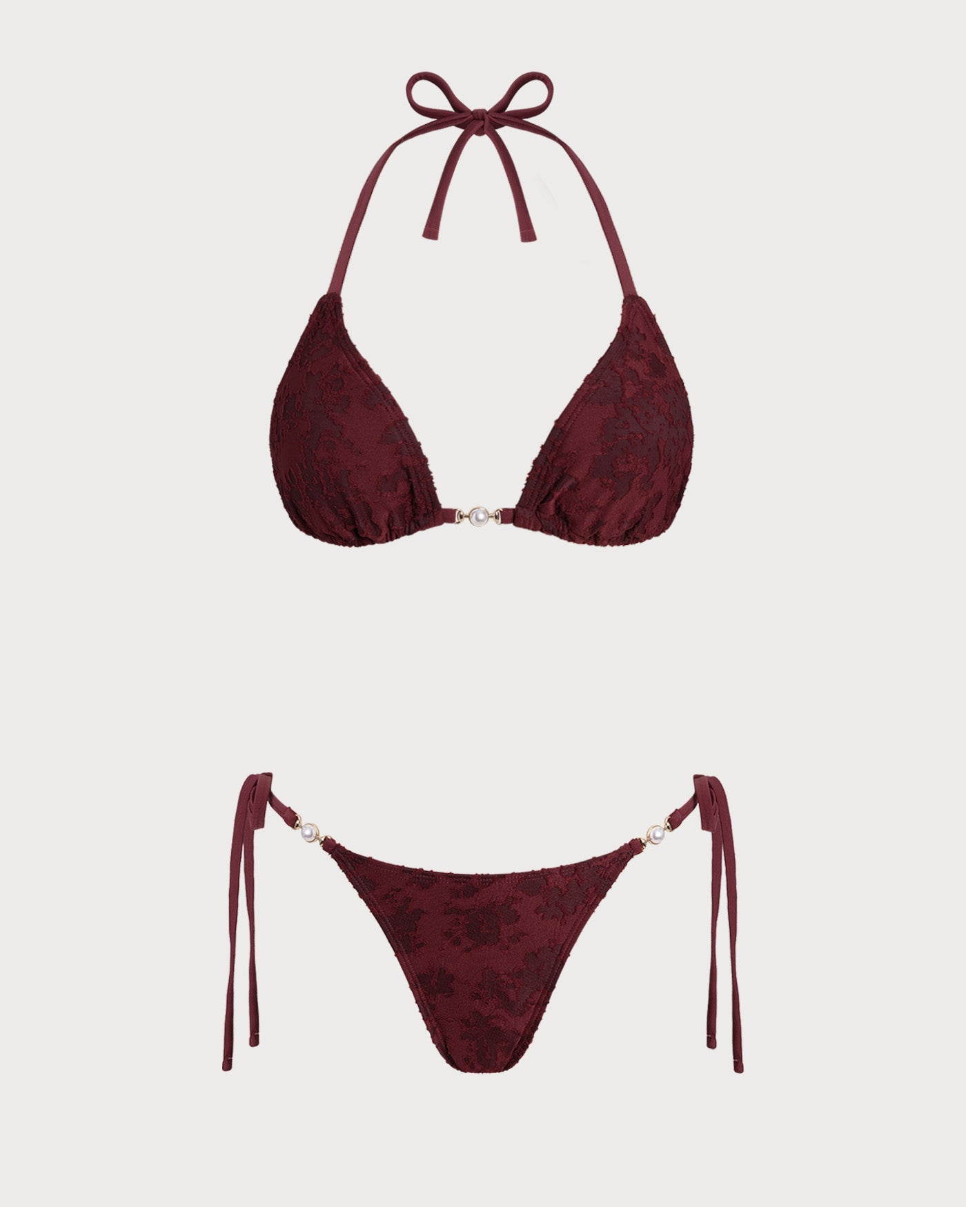 Red Halter Textured Bikini Set