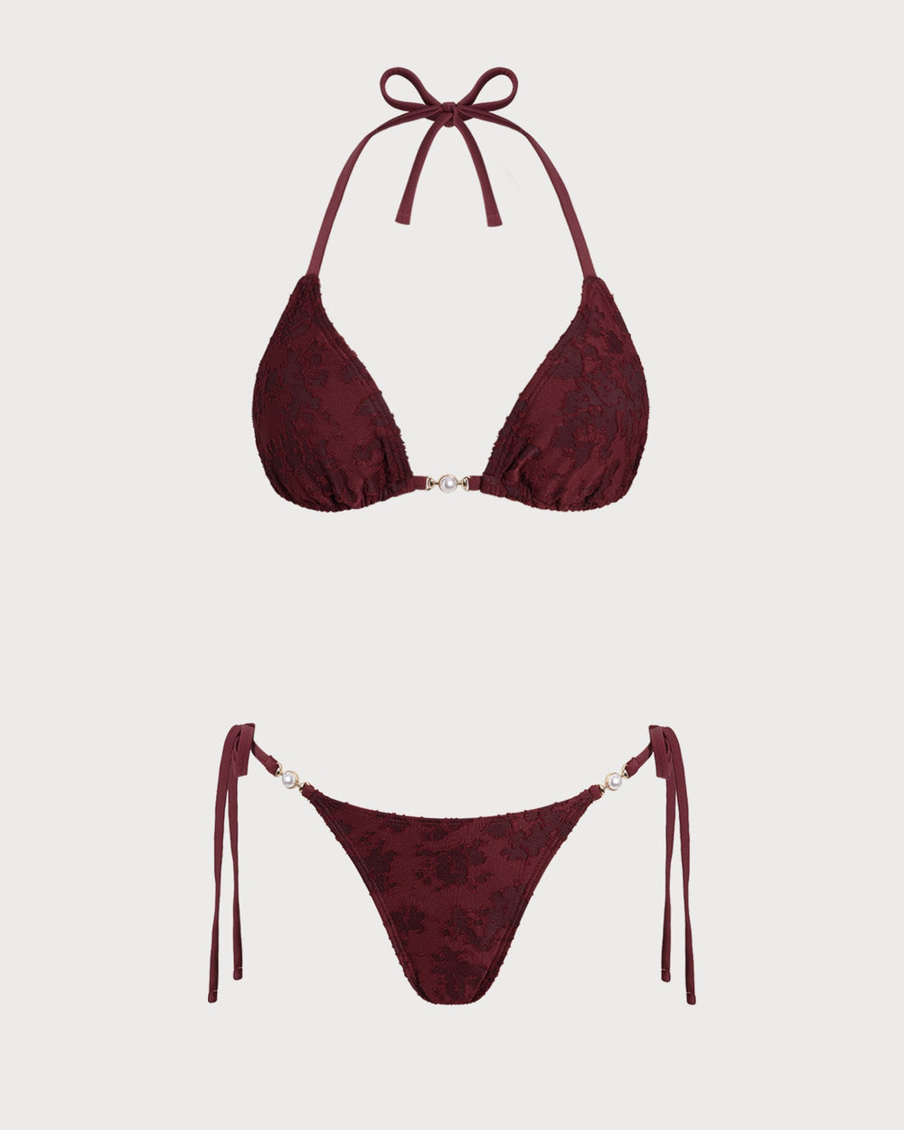 Red Halter Textured Bikini Set