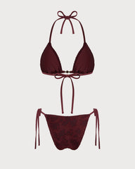 Red Halter Textured Bikini Set