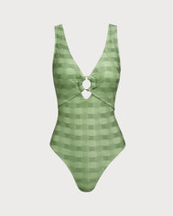 Green O-Ring Textured One Piece Swimwear