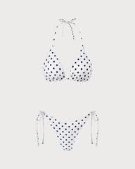 White Halter Polka Dot Triangle Bikini Set
