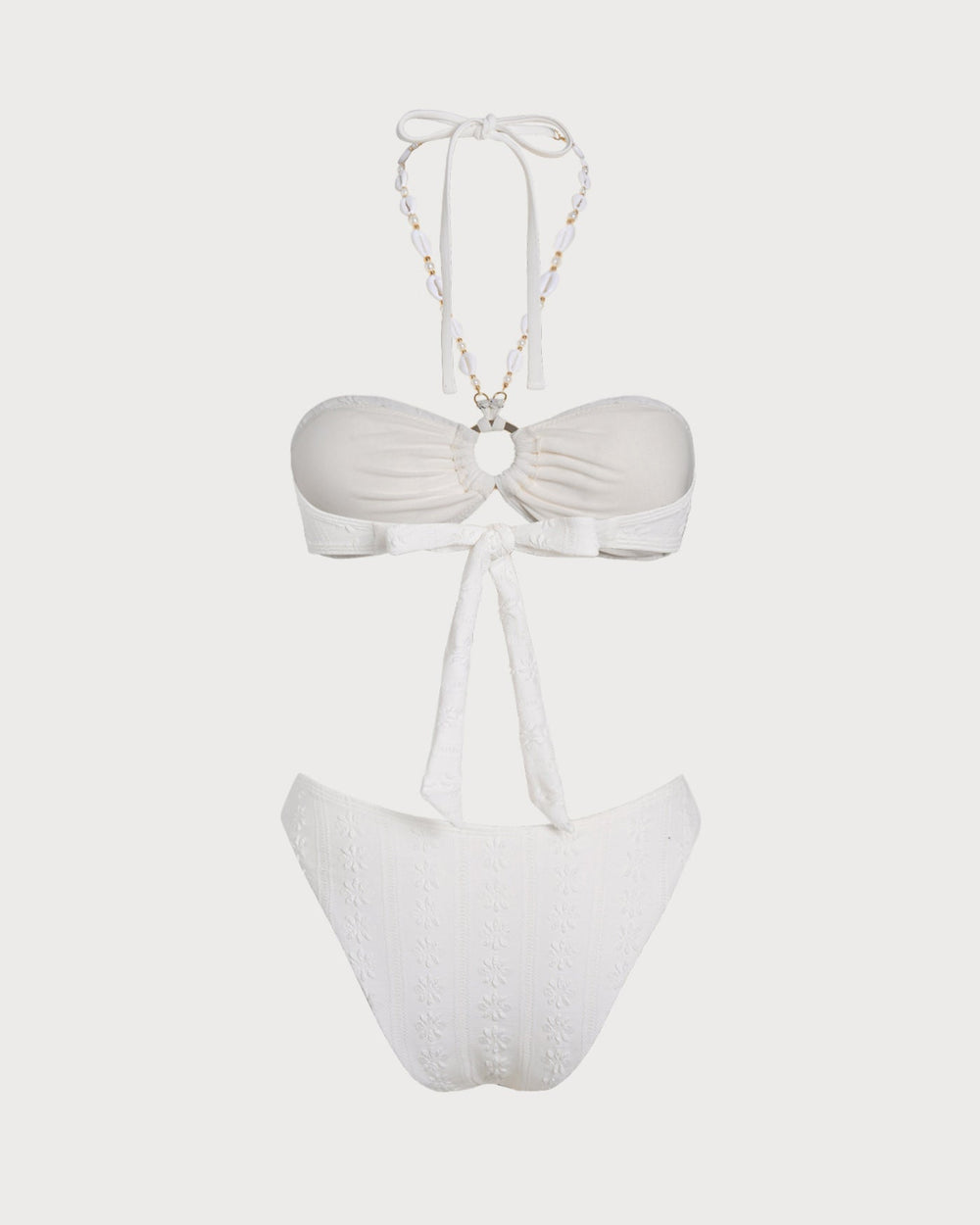 White Halter Jacquard Bandeau Bikini Set