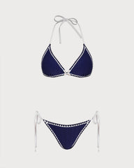 Blue Drawstring Triangle Bikini Set