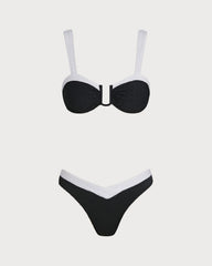 Black Contrast U Neck Triangle Bikini Set