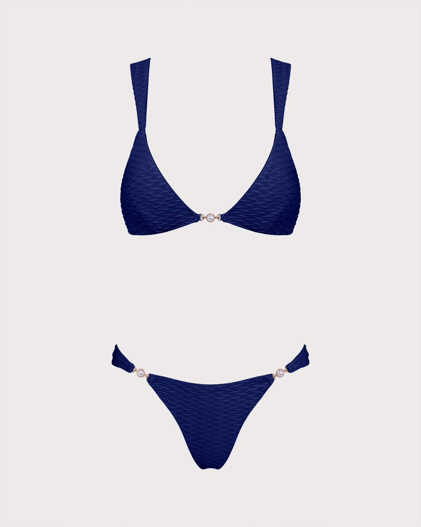 Blue Textured Triangle Bikini Set